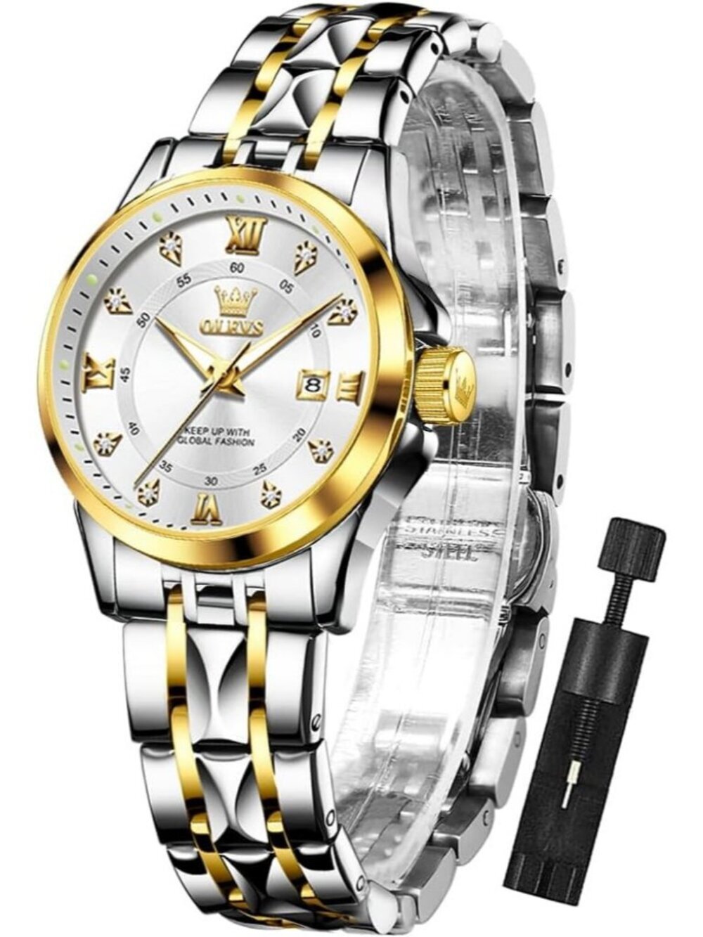 Women's Silver White Analog Stainless Steel Waterproof Luminous Luxury Watch